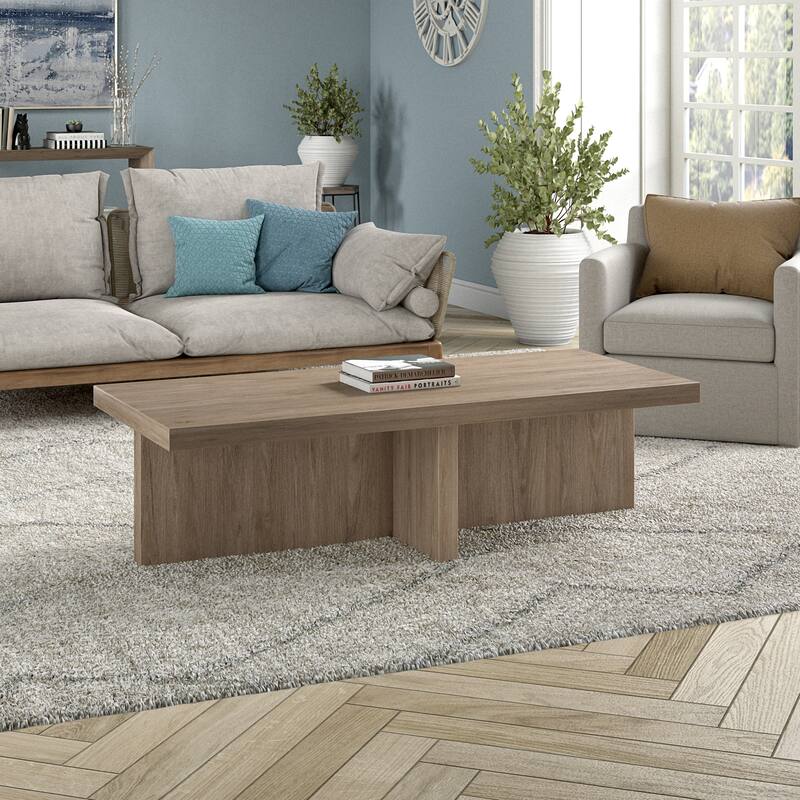 Elna 54" Wide Rectangular Coffee Table - 54" Wide - Antiqued Gray Oak
