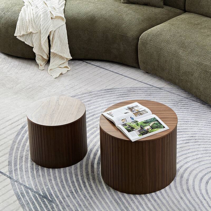 2 Piece Set Modern Nesting Coffee Table Handmade Round Coffee Table with Waterproof and Wear Resistant, for Living Room