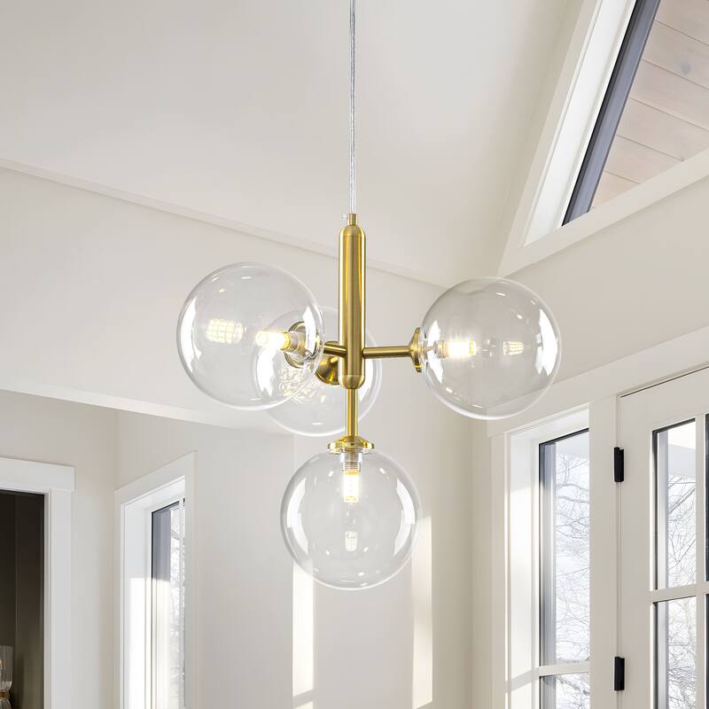 Starsky 4-Light Modern Sputnik Sphere Clear Glass Bubble Chandelier - Gold