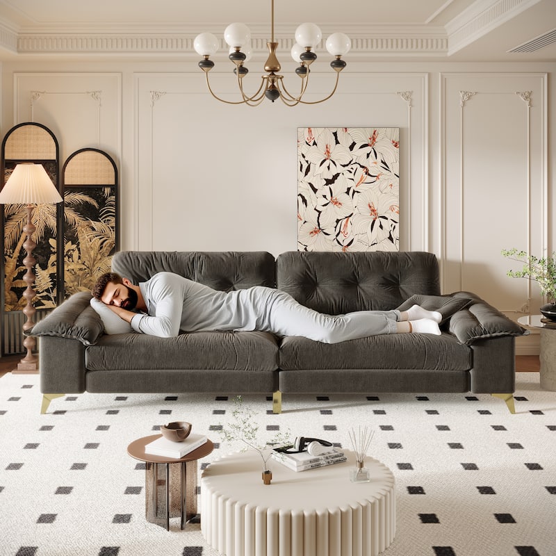 104.7" Modern Sectional Sofa with Tufted Design, Removable Armrests, Metal Legs & 2 Pillows, Chenille Upholstered Couch