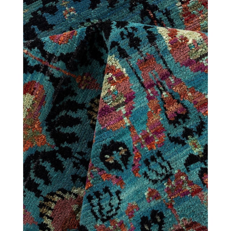 Modern One-of-a-Kind Handmade Area Rug - Black, 9' 2" x 12' 5" - 9' 2" x 12' 5"