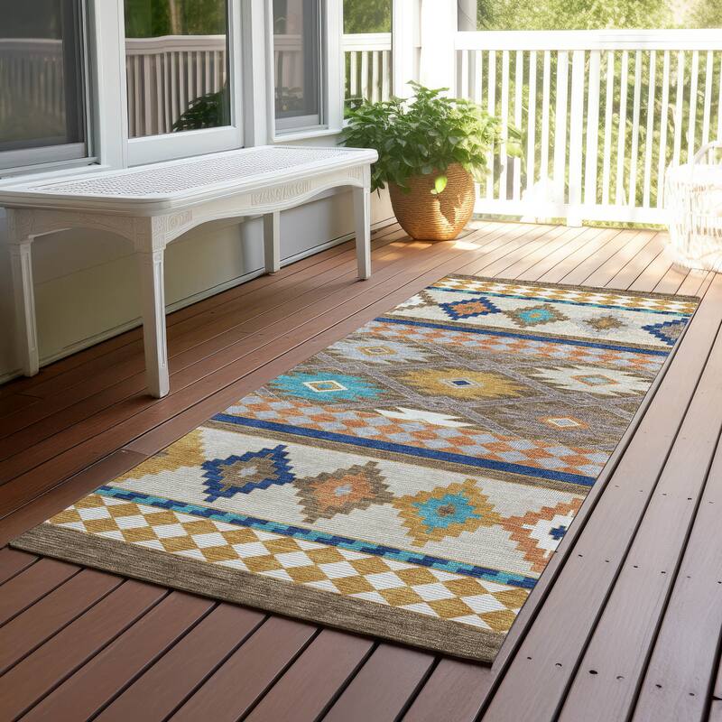 Machine Washable Indoor/ Outdoor Global Clemente Chantille Rug - Brown - 2'3" x 7'6"