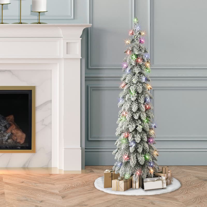 Puleo International 4 ft. Pre-lit Flocked Alpine Pencil Tree - 4 Foot
