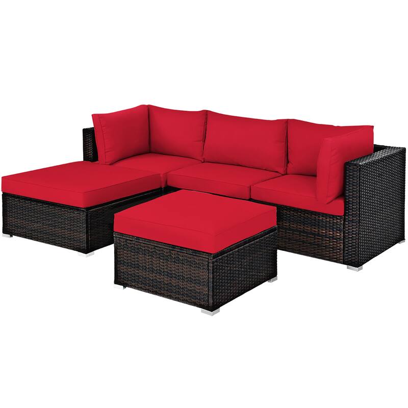 Costway 5PCS Patio Rattan Furniture Set Sectional Conversation Set - 5-Piece Sets