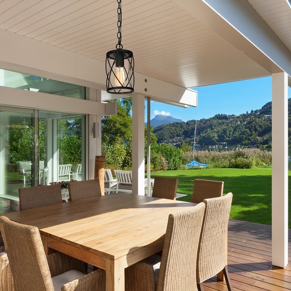 Zarbel Modern Farmhouse Outdoor Patio Lights Black Pendant Lighting Glass Shade Ceiling Light Matte Black D 6.5 x H 11 On Sale Bed Bath Beyond 35528144