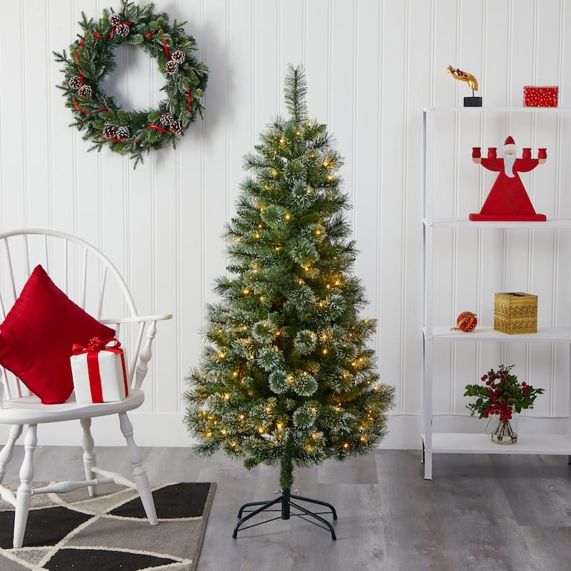 5ft Slim Artificial Christmas Tree with Lights - Farmhouse Pine Holiday Decor - Green - 57