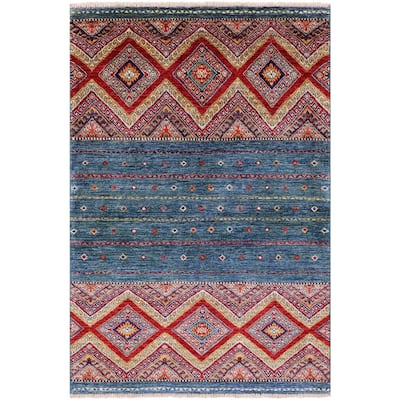 Golden Nile Green Khorjin Persian Gabbeh Hand Knotted Wool Rug - 3' 5" X 5' 0"