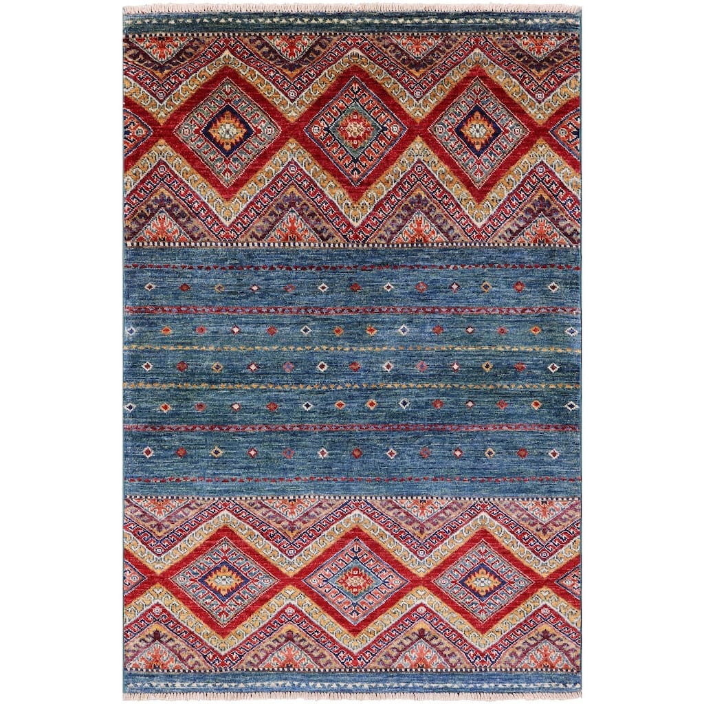 Golden Nile Green Khorjin Persian Gabbeh Hand Knotted Wool Rug - 3' 5" X 5' 0"