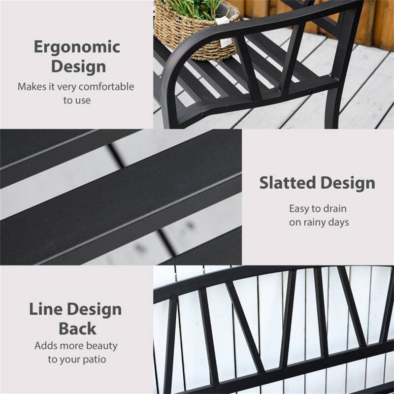 Outdoor Steel Garden Bench with V Shaped Backrest Two Seat Patio Bench for Yard Porch and Balcony - 50" L x 23.5" W x 34.25" H