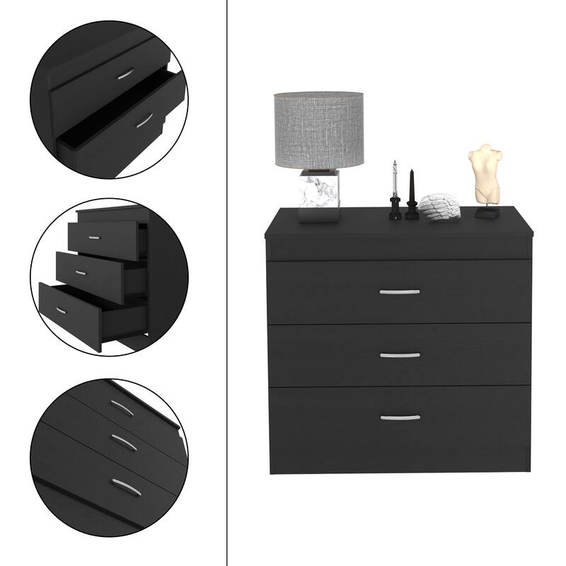Three Drawer Dresser with Metal Hardware