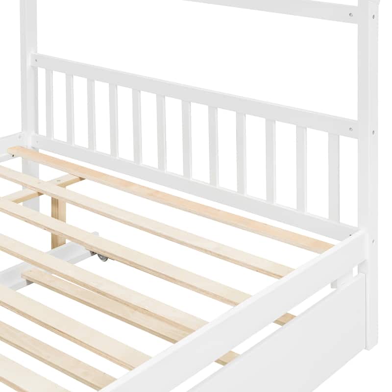 Full Size Wooden House-Shaped Bed With Twin Size Trundle