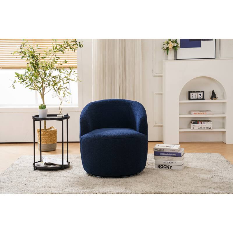 Swivel Teddy fabricaccent armchair barrel chair with black powder coating metal ring