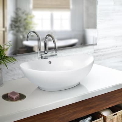 Highpoint Collection 23-inch White Ceramic Oblong Bathroom Vessel Sink