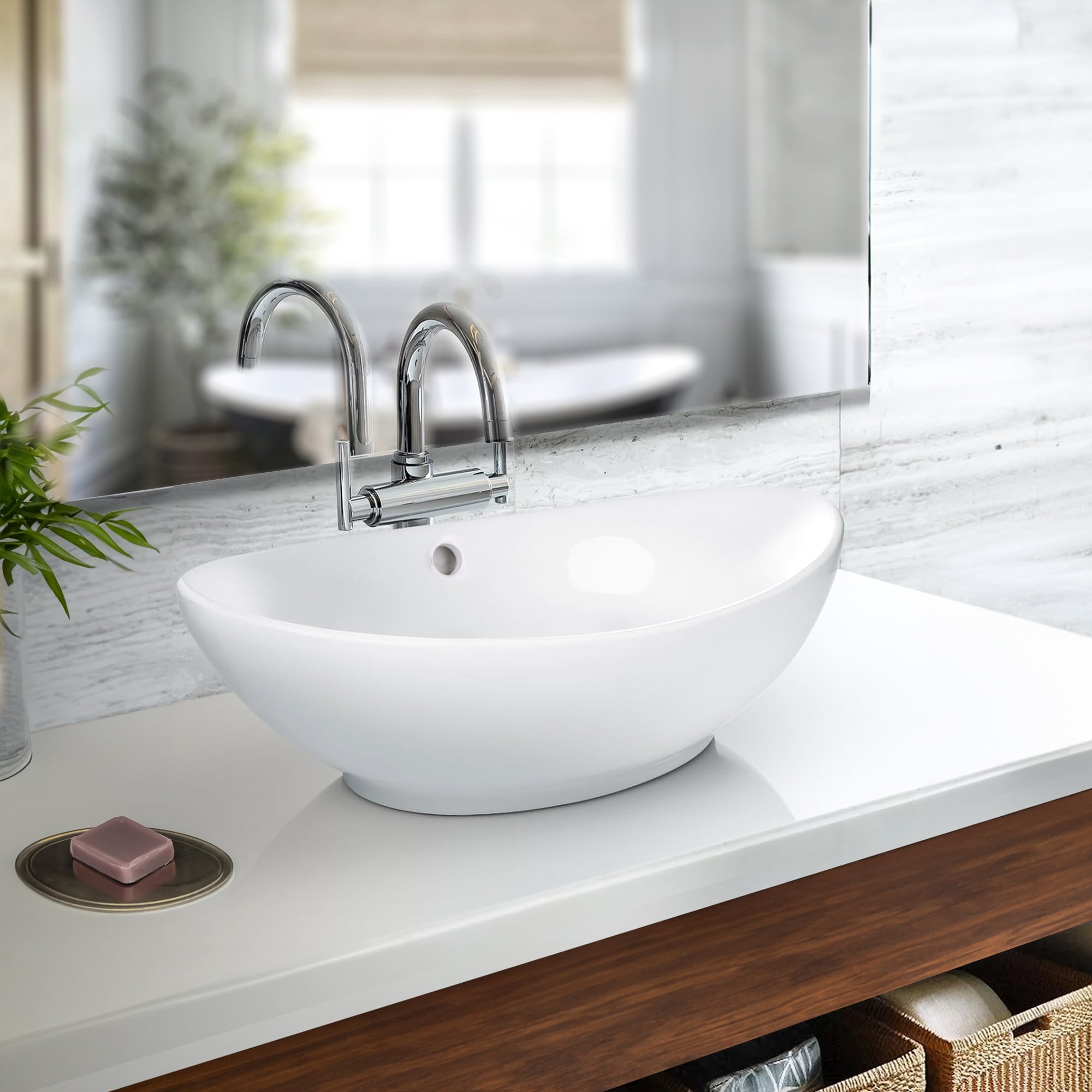Highpoint Collection 23-inch White Ceramic Oblong Bathroom Vessel Sink