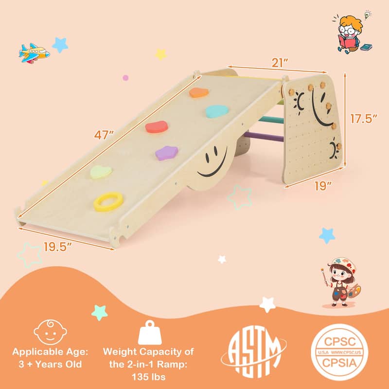 Costway Wooden Climbing Toy Triangle Climber Set of 2 with Seesaw - See Details