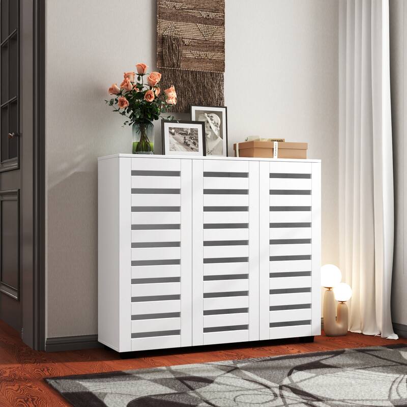 5-Tier Shoe Storage Cabinet with Adjustable Shelves, Wooden Shoe Rack Organizer with Louvered Doors for Entryway, Hallway