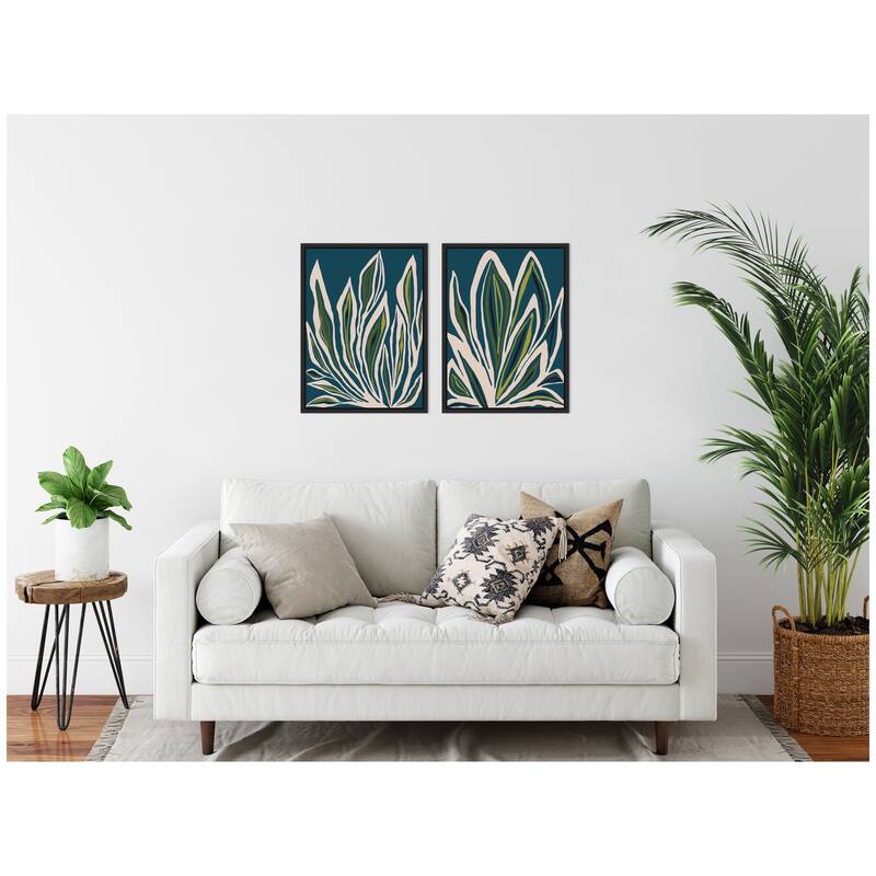 Kate and Laurel Sylvie Blue Flora 1 and 2 Framed Canvas Art Set by Alicia Bock