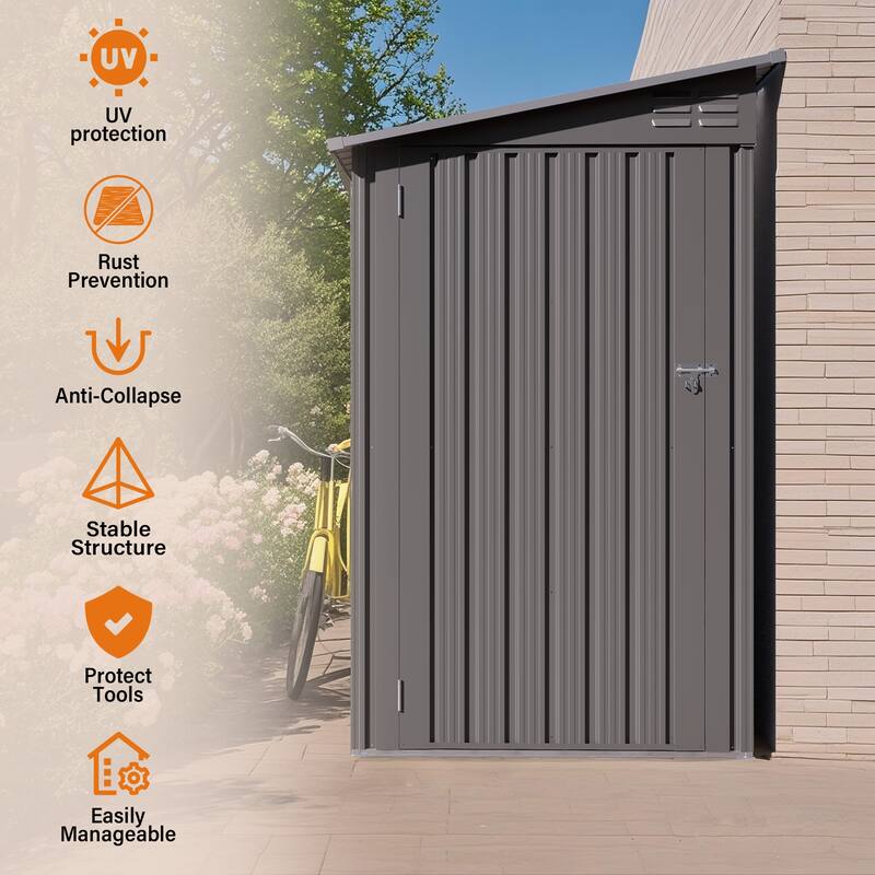4 x 9 FT Outdoor Storage Shed, Metal Garden Shed Tool House with Sloping Roof,2 vents and 1 Side Open Door for Backyard