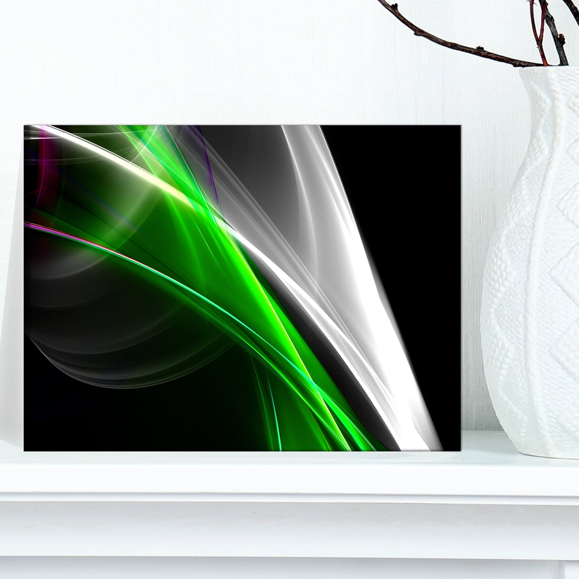Designart Fractal Lines Green White Abstract Digital Art Canvas Print On Sale Overstock 11621327