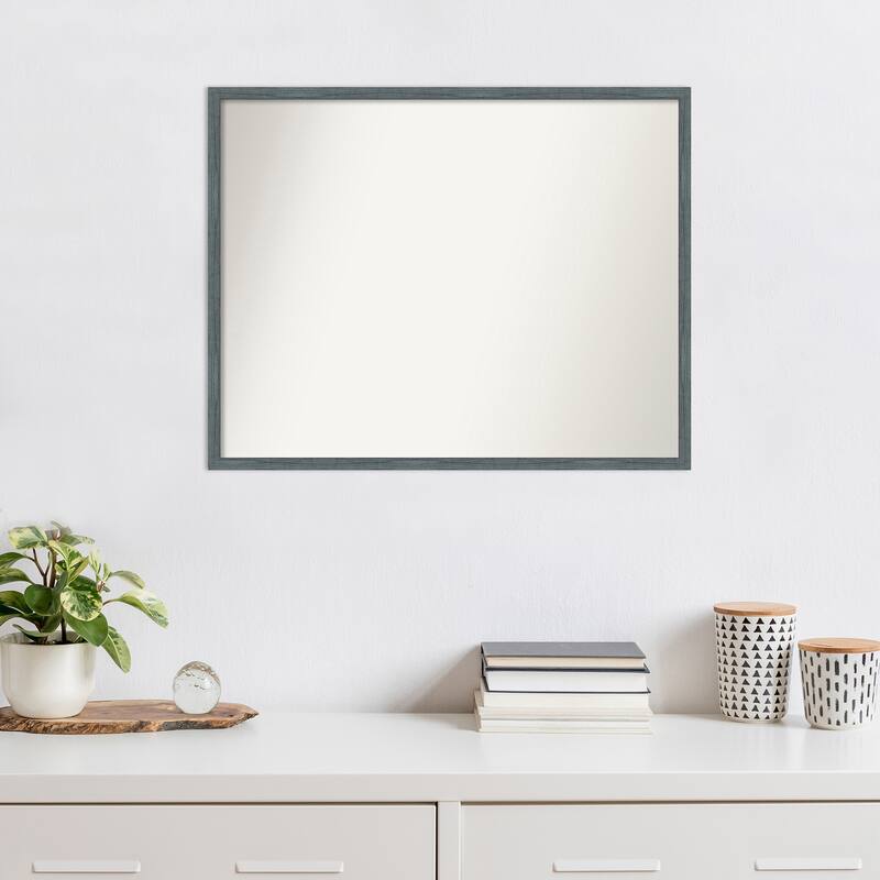 Non-Beveled Wood Wall Mirror - Dixie Blue Grey Rustic Narrow Frame