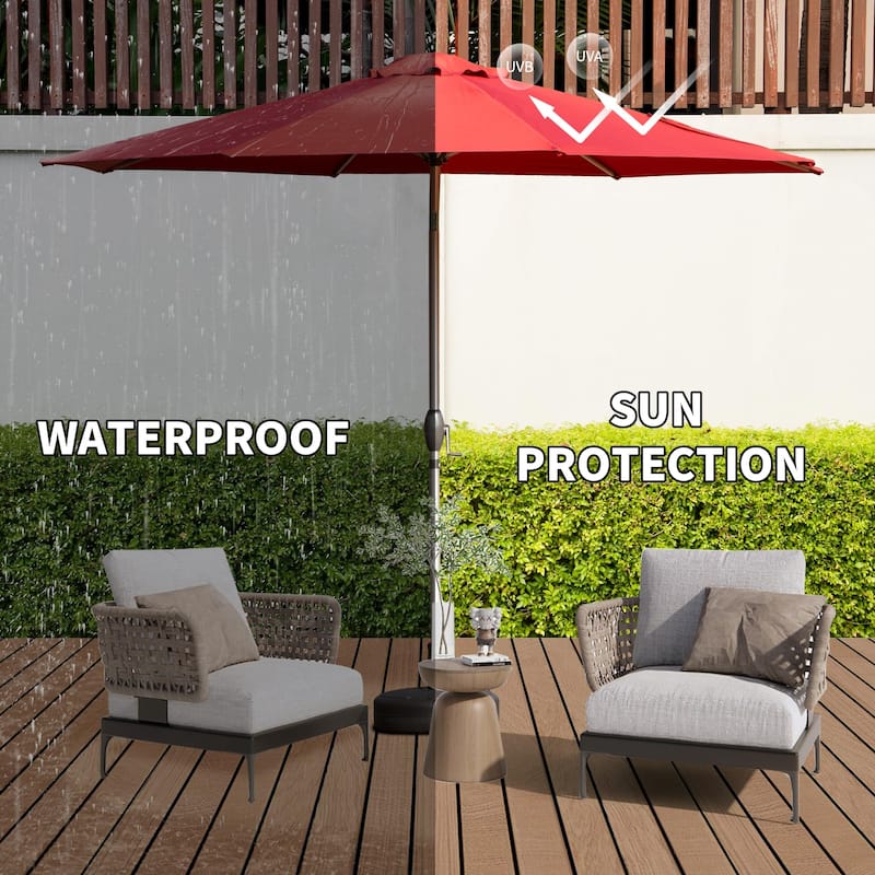 9FT Outdoor Patio Umbrella with Tilt and Crank, UV Protection, Waterproof, 8 Ribs for Garden, Deck, Pool