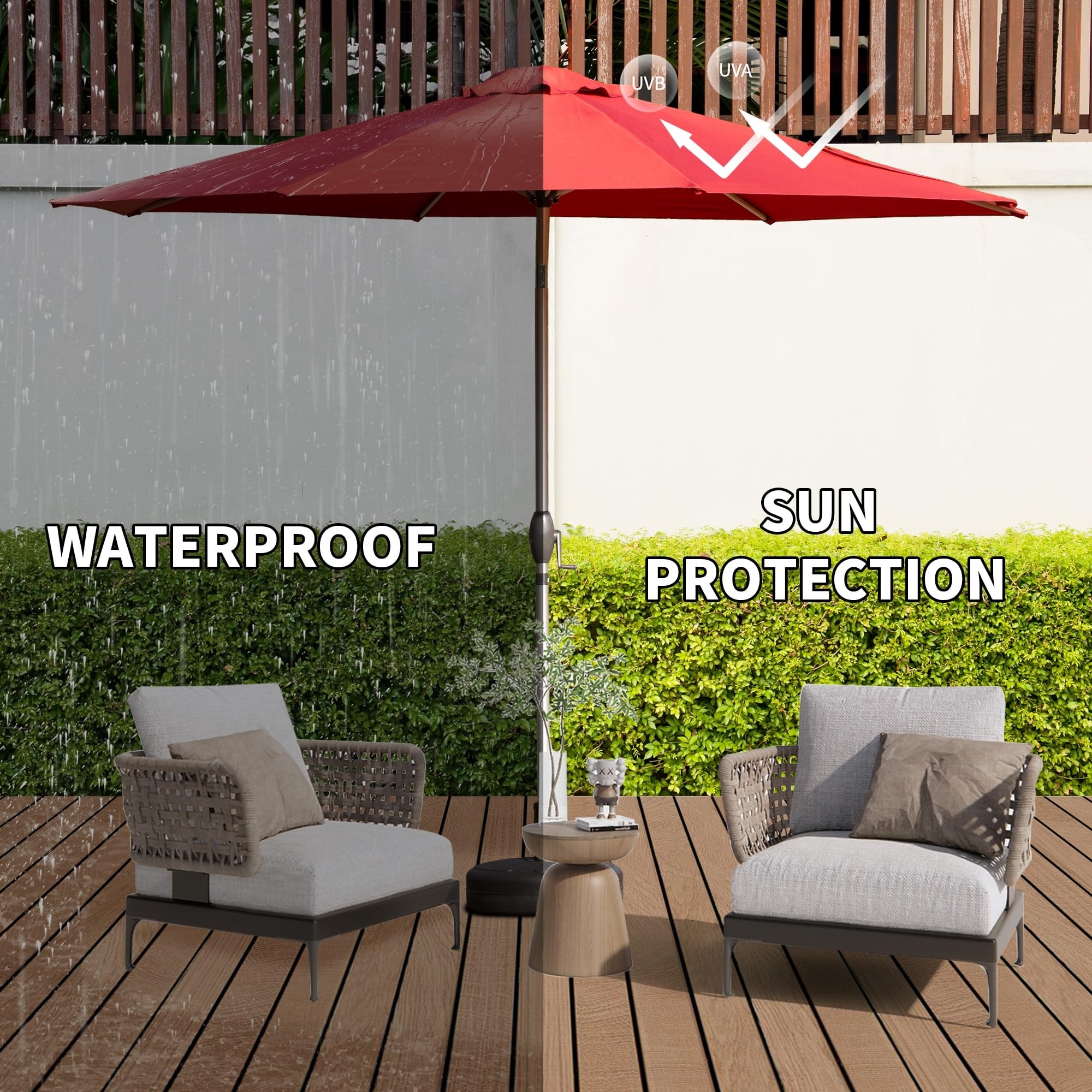 9FT Patio Umbrella, Outdoor Table Umbrella with Push Button Tilt and Crank