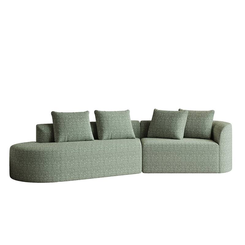 Upholstered Oversized Sectional Sofa, 112-Inch Chenille 4-Seater Extra Deep & Wide Seat Curved Cloud Couch with 4 Throw Pillows