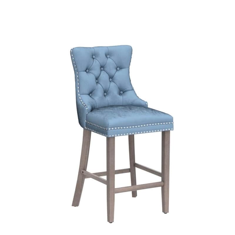 Wing Back Velvet Tufted Nailhead Barstools(Set of 2)