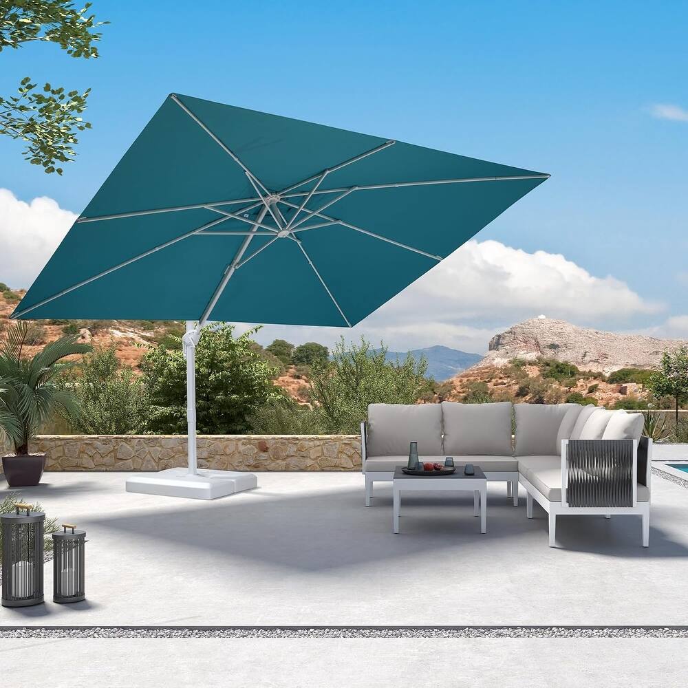 PURPLE LEAF White Rectangle Cantilever Patio Umbrella With Base