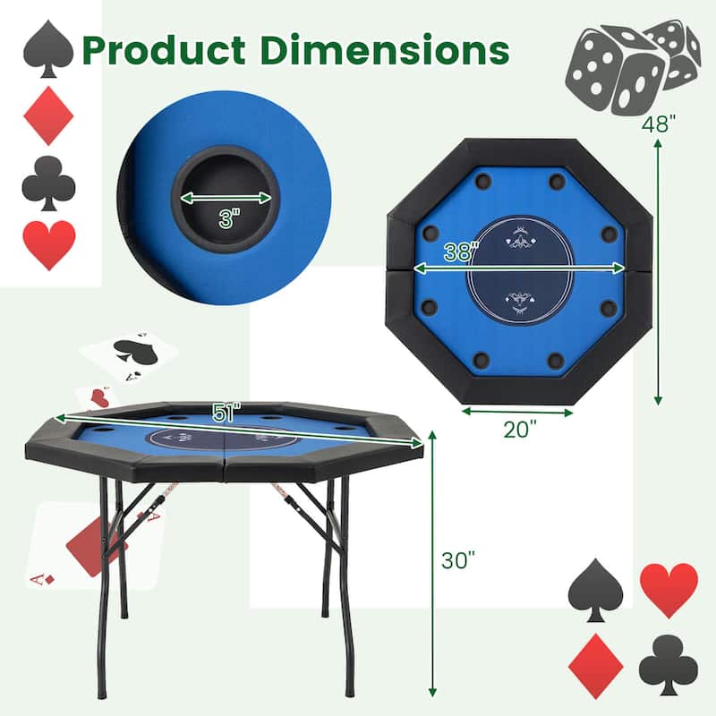 Costway 48" Foldable Poker Table for 8 Players Portable Blackjack - See Details