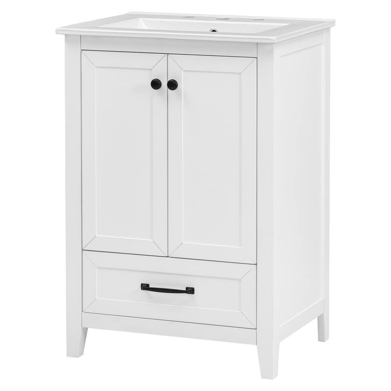 24 in. W x 18.3 in. D x 35 in. H Single Sink Freestanding Bath Vanity in White with White Ceramic Sink