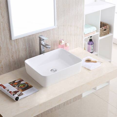 Vanity Bathroom Ceramic Vessel Basin, White, 19 x 15 inches