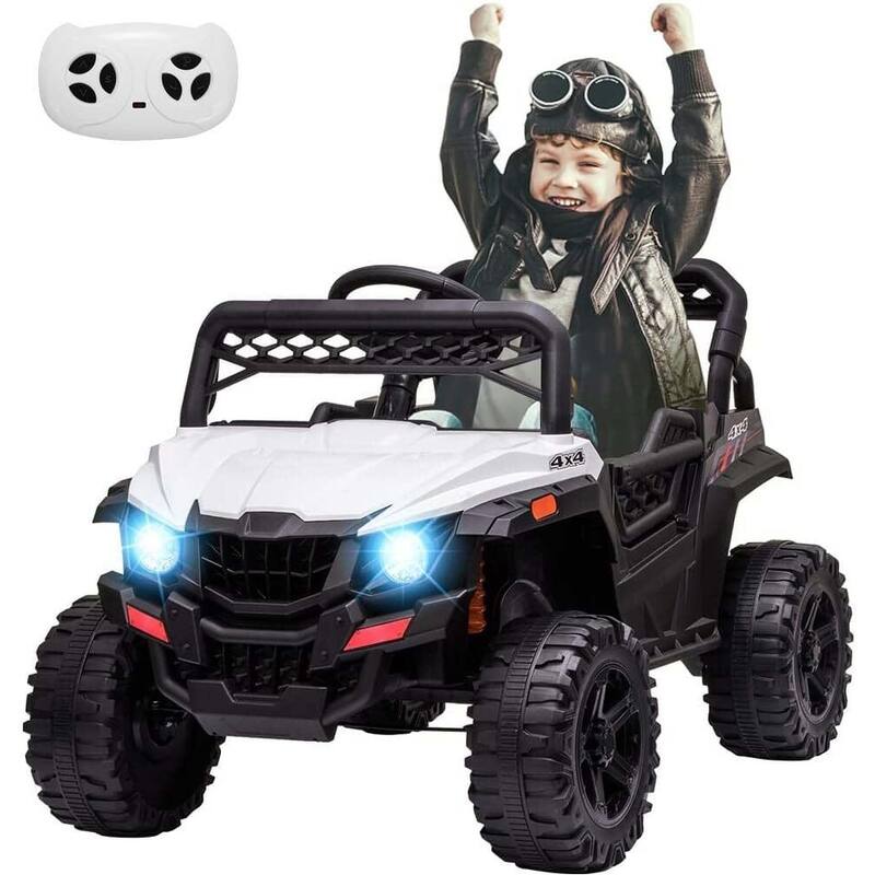 Kids Ride On Utv with Remote Control, 390W Double Motors 12V Kids Ride On Car Truck Toddles Electric Vehicle - Kids - White