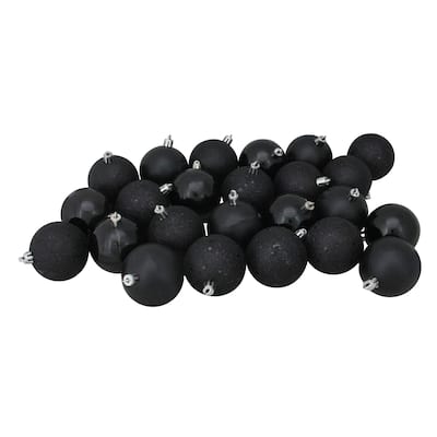 24ct Jet Black Shatterproof 4-Finish Christmas Ball Ornaments 2.5"