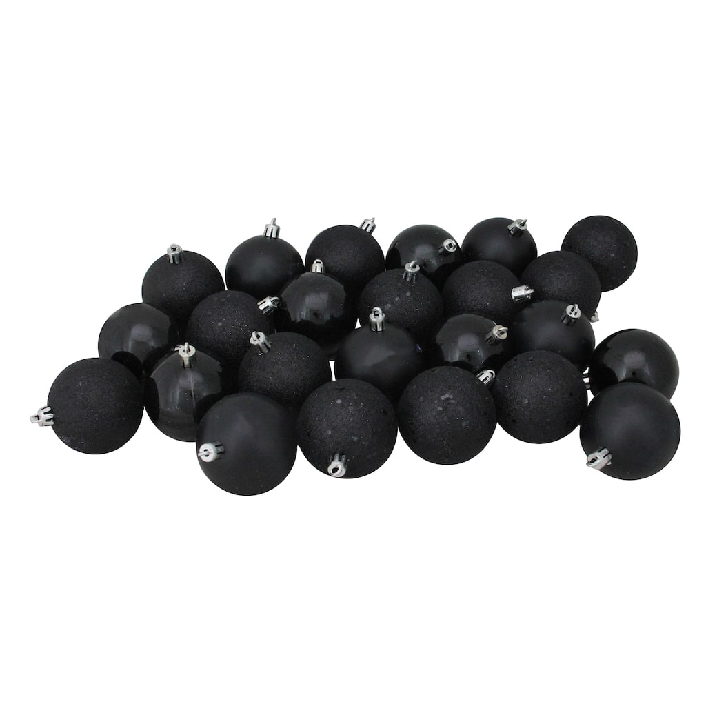 24ct Jet Black Shatterproof 4-Finish Christmas Ball Ornaments 2.5"