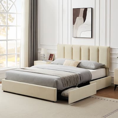 Javlergo Bed Frame with Storage Drawers, Upholstered Platform Bed Frame with Adjustable Headboard