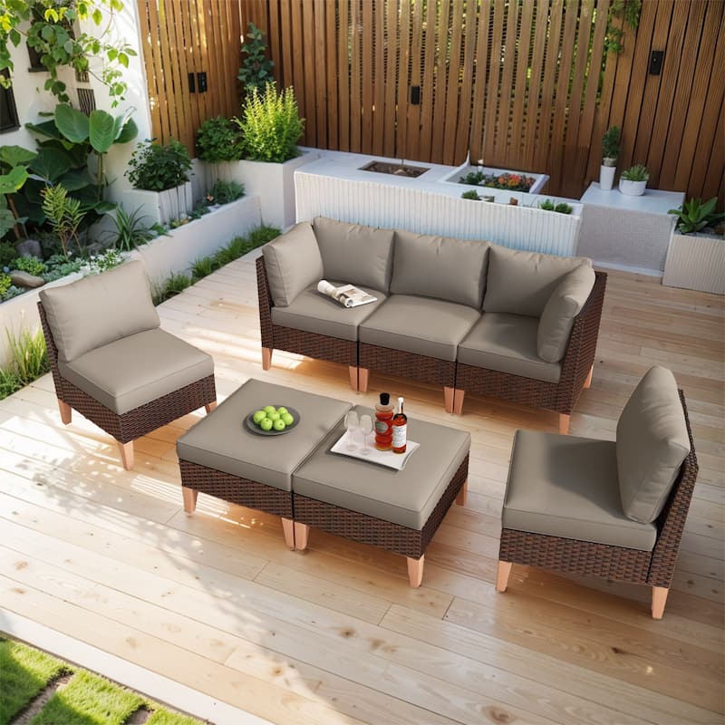 Gymojoy 5-Piece 3-Seat Sofa with Modular Sofa Ottoman - Brown - Grey