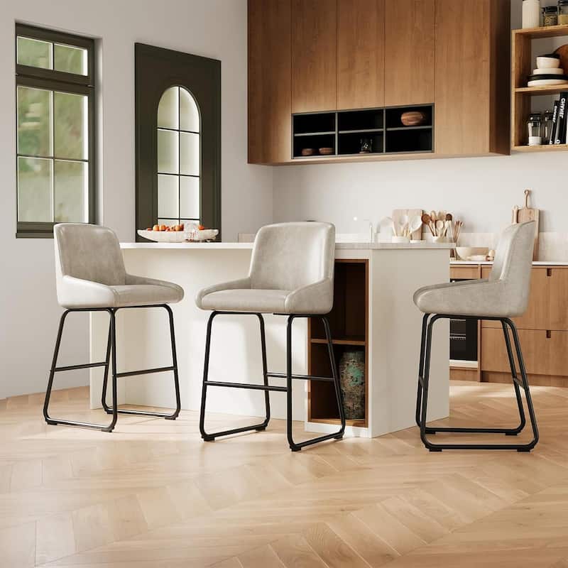 Counter Height PU Leather Bar Stools Set of 3 for Kitchen Island, Counter