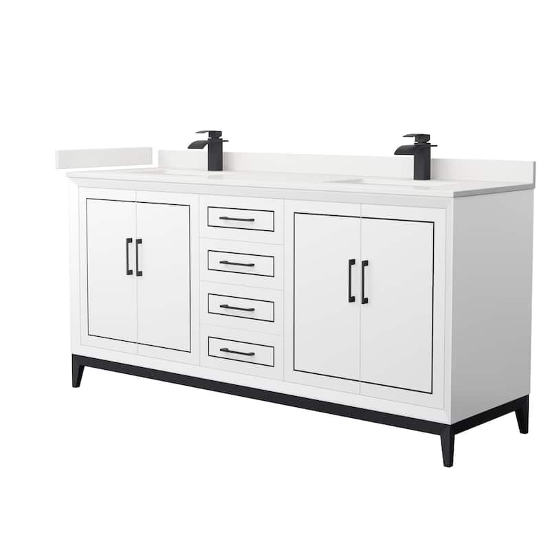 Wyndham Collection WCH515172D-QTZ-UNSMXX Marlena 72" Free Standing - White / White Quartz Top / Matte Black Hardware