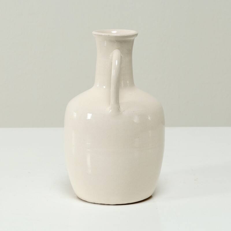 Approx. 10" H Off White Ceramic Bottle Vase with One Decorative Handle