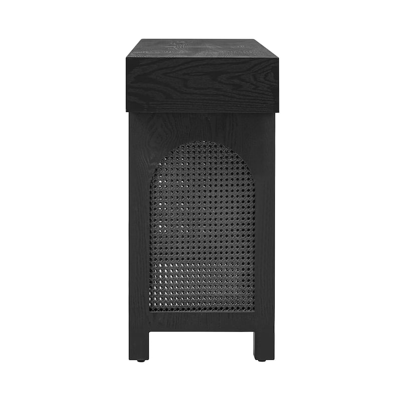 Narrow Console Table with Rattan Accent