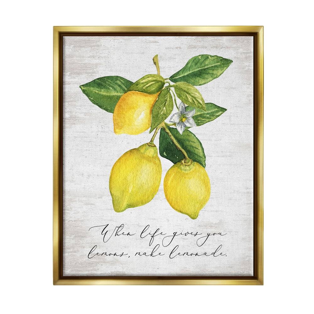 Stupell Life & Lemons Phrase Framed Floater Canvas Wall Art Design by Lettered and Lined