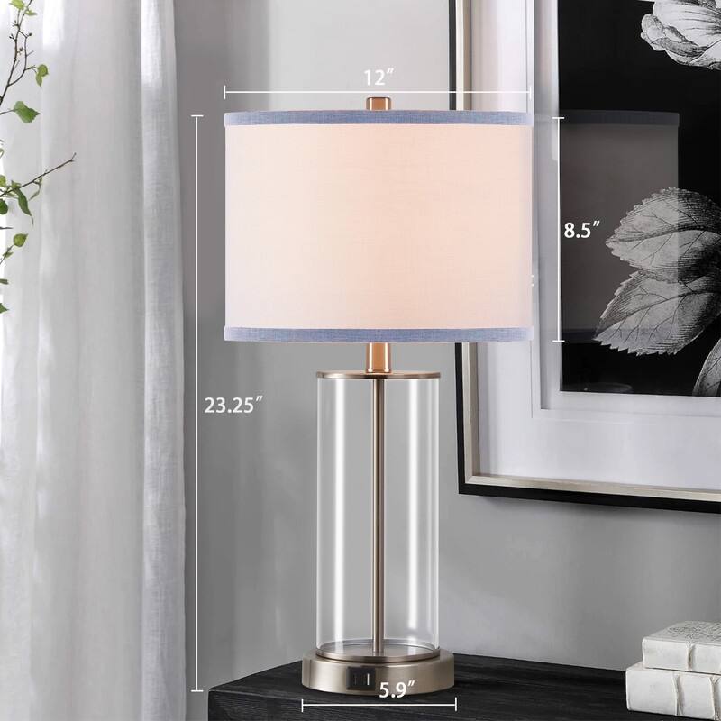 KAWOTI 23 inch Glass Table Lamp Set with Bulbs and USB Ports (set of 2)