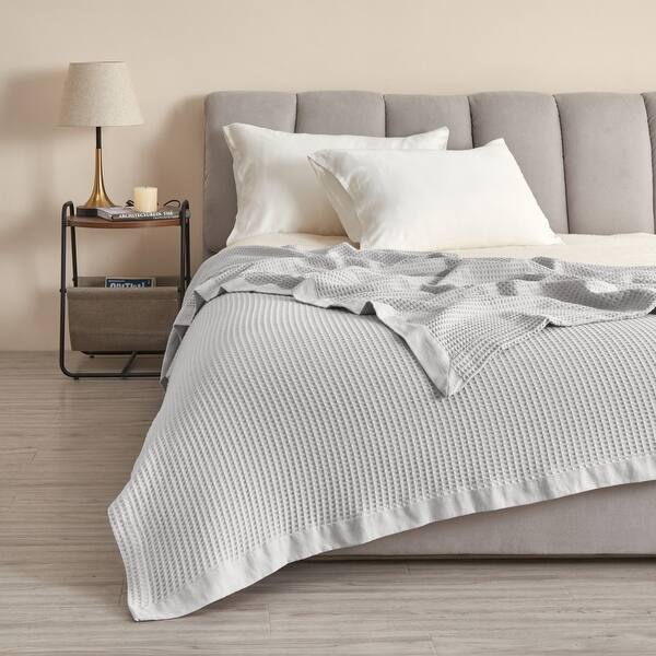Luxurious Cotton Super Soft Waffle Weave Knit Blanket - King - Light Grey