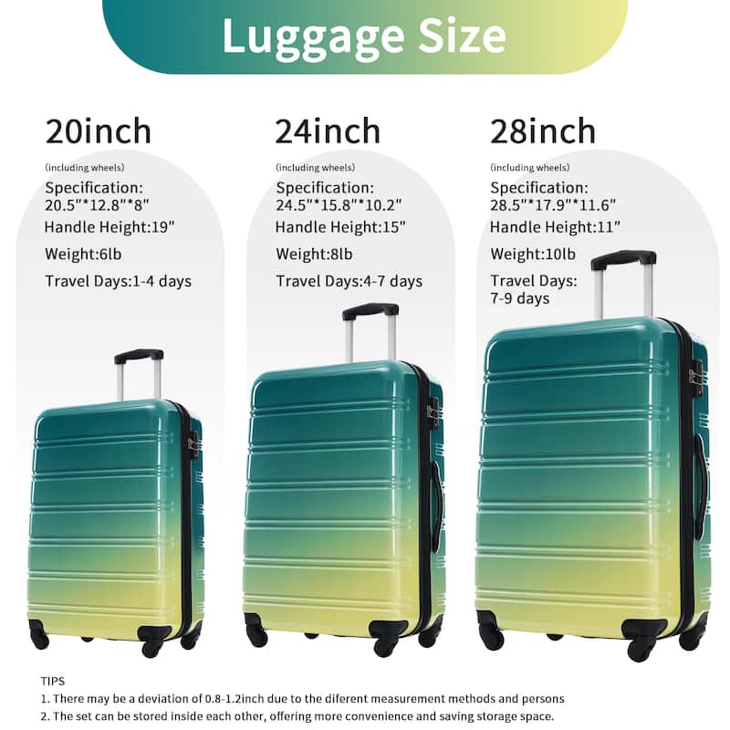 3 Piece Expandable Lightweight Hardshell Luggage Sets with Spinner Wheels and TSA Lock, for Home Travel, 20" 24" 28" Available
