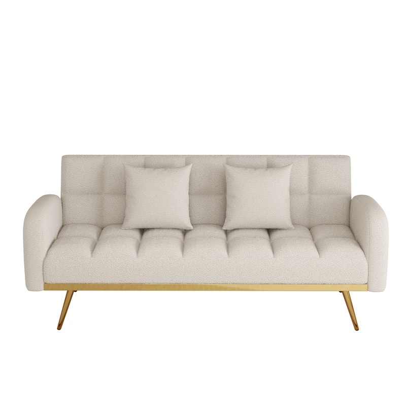 68.5-inch teddy velvet sofa bed with throw pillows