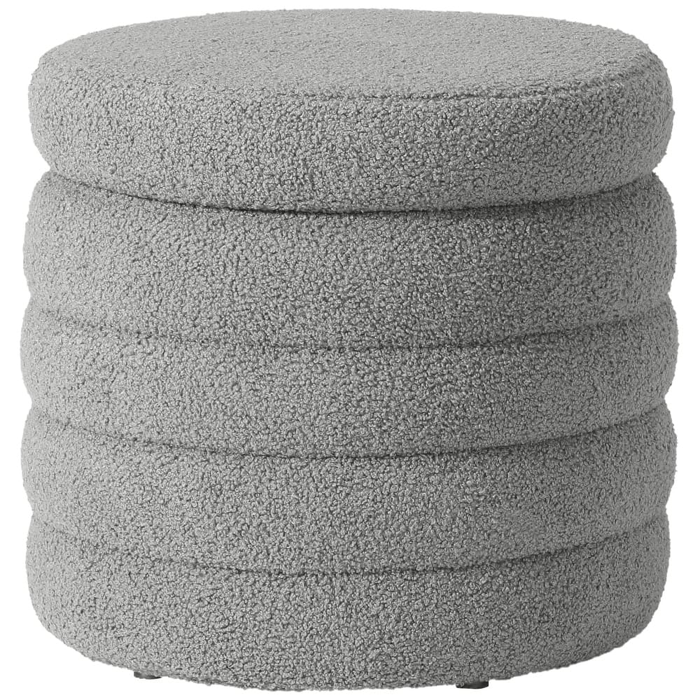 Bayville 16" Tall Sherpa Round Ottoman With Storage
