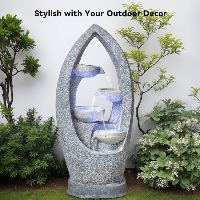 Outdoor Fountain 5-Tier Weather Resistant Outdoor Floor Waterfall Fountain