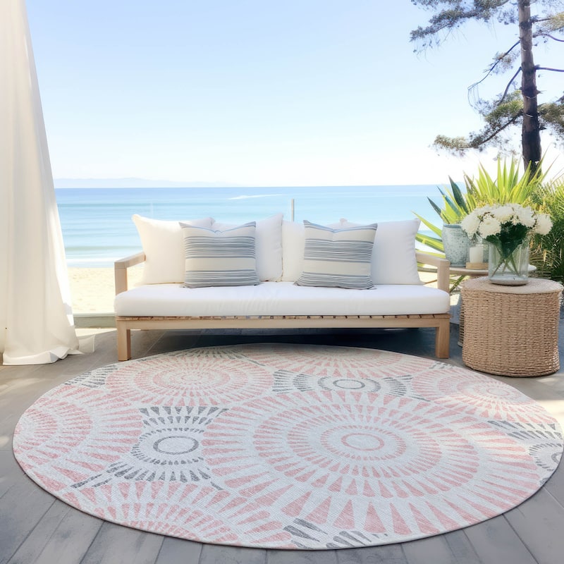 Machine Washable Indoor/ Outdoor Chantille Modern Burst Rug - Pink - 8' x 8'