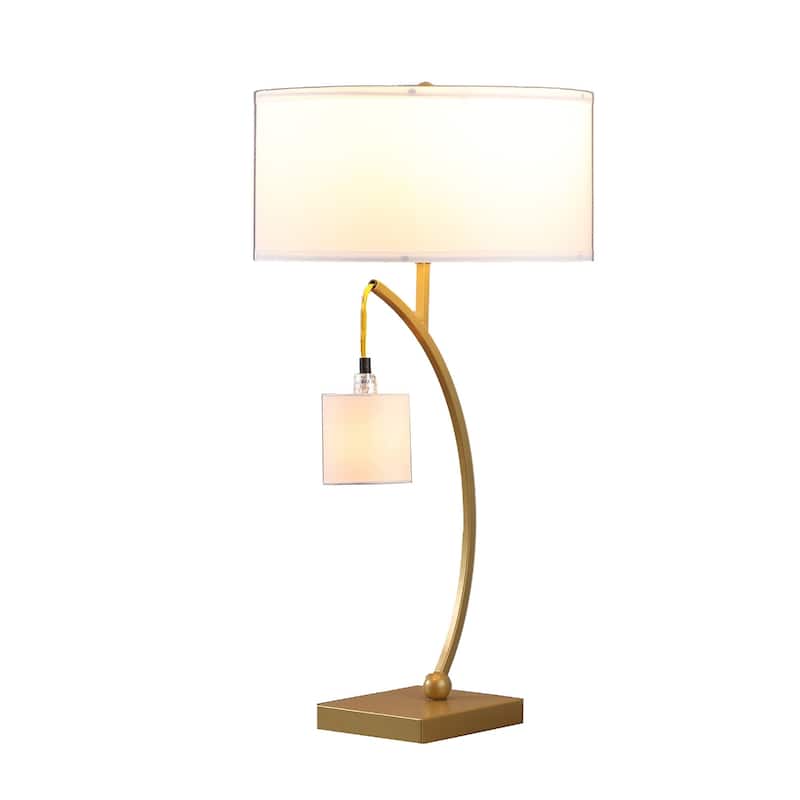 29" Metal Two Light Arched Table Lamp with White Drum Shade - 28.5" H x 15" W x 15" D